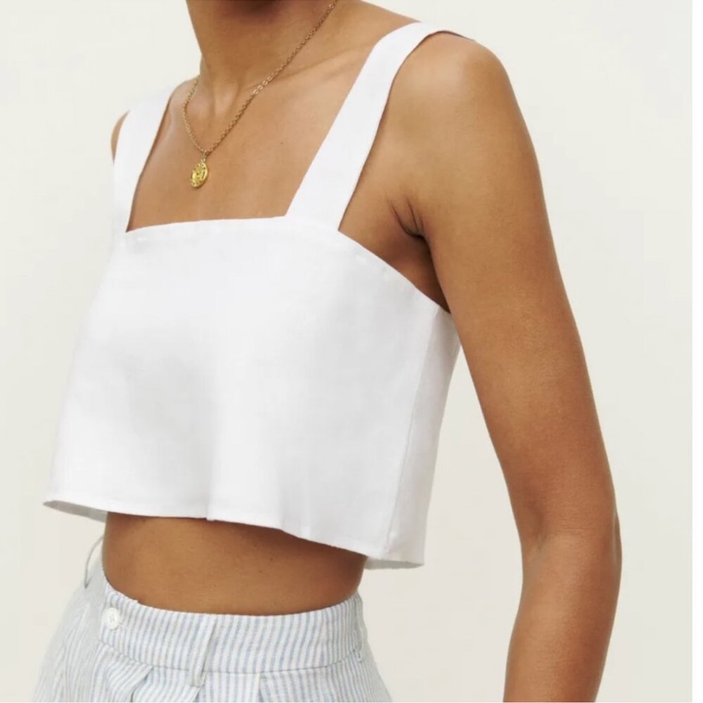 Reformation Lorin Linen white Cropped Top Size L